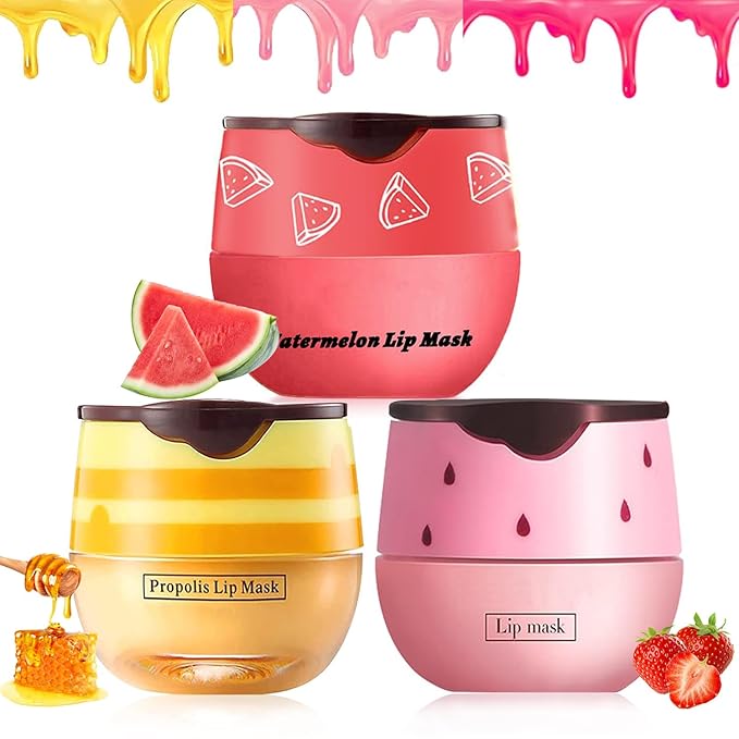 3PCS Bee Lip Balm Honey Pot,Honey (Honey+Strawberry+Watermelon)