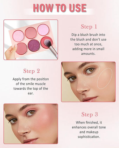Matte Rose Face Blush Palette Kit with Brush-6