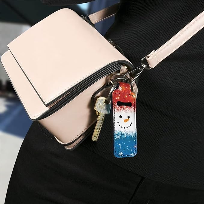 Christmas Snowman Design Lipstick Holder Keychain Ring