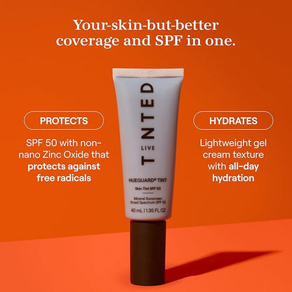 Live Tinted Hueguard Skin Tint SPF 50 - Tinted Mineral Sunscreen with Light-Medium Buildable Coverage With a Hydrating and Radiant Finish - Water and Sweat Resistant, 1.35 fl oz - Shade 03