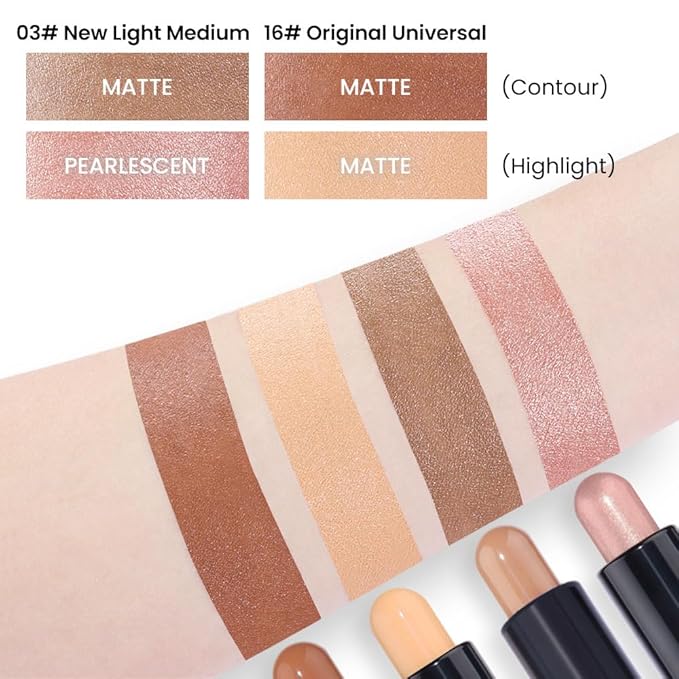 Kaely 2Pcs Cream Bronzer Highlighter Stick,Face Shaping Contouring Shades Makeup,03+16