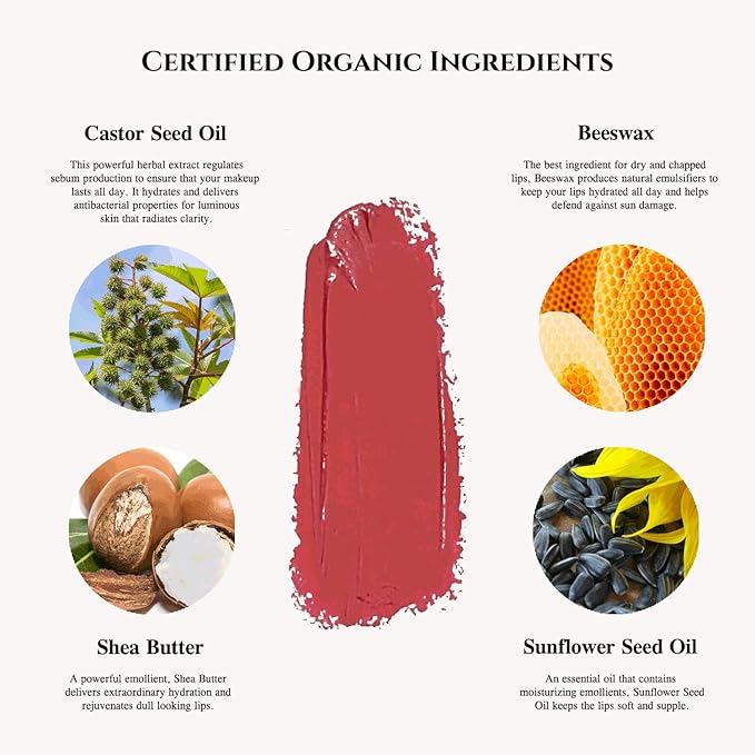 Organic Lipstick | Natural, Non-Toxic, Moisturizing, Long-Lasting & Highly Pigmented | Organic Butters, Botanical Extracts & Essential Plant Oils | Vibrant Colors (Deep Plum)