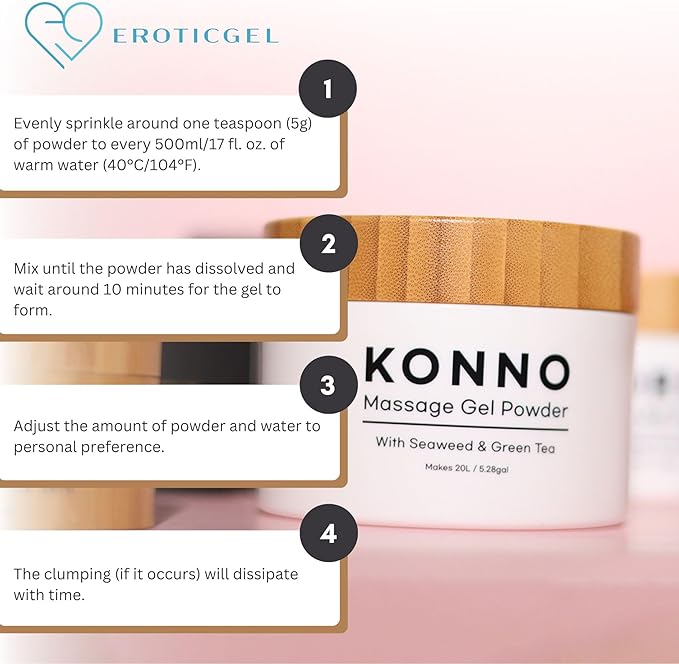 Japanese Nuru Massage Gel Powder 200g | Formulated with Natural Seaweed & Green Tea | Made in Japan | Paraben, & Glycerine Free | Fragrance-Free | Makes 5.28 gal/ 20L | Vegan | Konno