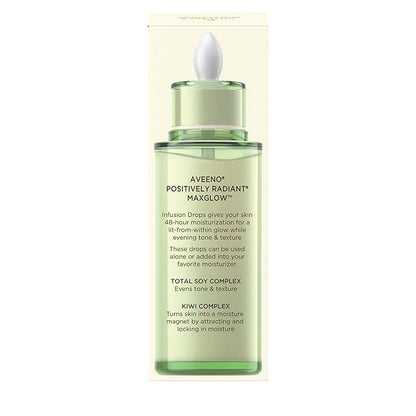Aveeno Positively Radiant MaxGlow Infusion Drops with Moisture Rich Soy & Kiwi Complex, Hypoallergenic, Non-Comedogenic, Paraben- & Phthalate-Free Moisturizing Facial Serum, 1.35 fl. oz