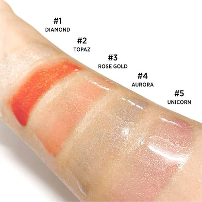 UNICORN GLOW Luminous Lip Gloss, 3 Rose Gold -Moisturizing Lip Gloss with Shimmery Finish - Lightweight, Sheer and Hydrating [0.18 oz. / 5 g] glitter gloss