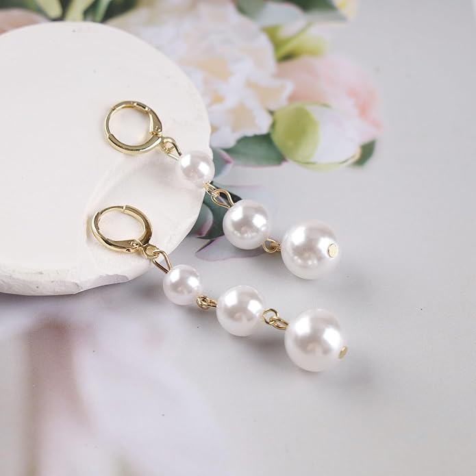 Vintage Pearl Drop Earrings Gold Long
