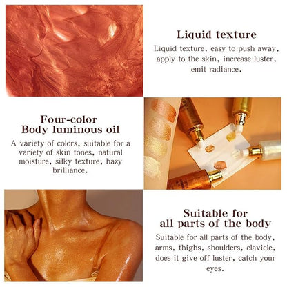 Shimmer Body Oil, Highlighter Makeup Smooth Glitter Glow Golden Brown)