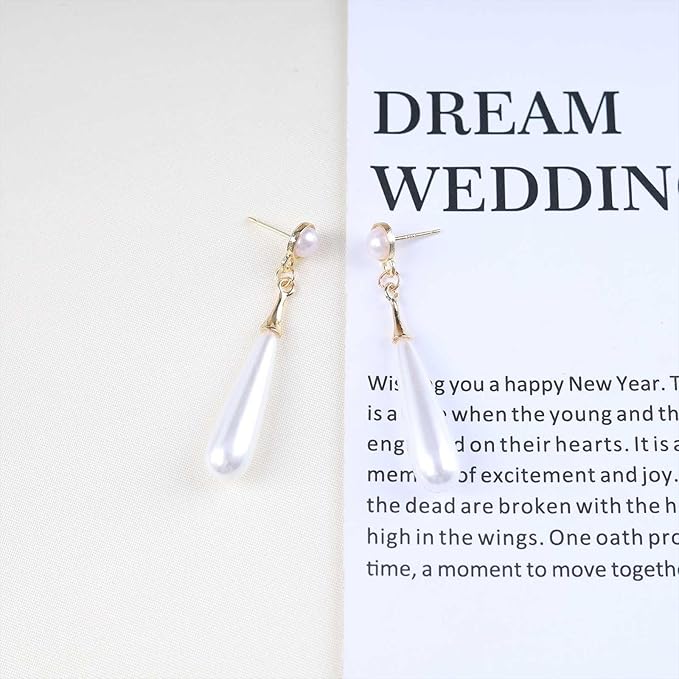 Boho Teardrop pearl Earrings Thin pearl