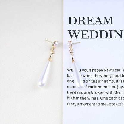 Boho Teardrop pearl Earrings Thin pearl