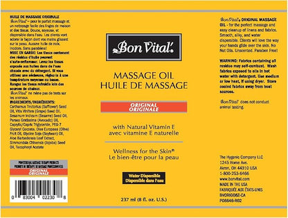 Bon Vital' Original Massage Oil for a Versatile Massage Foundation to Relax Sore Muscles and Repair Dry Skin, Most Requested Best Massage Oil on Market, Unbeatable Consistency and Quality, 8 Oz Bottle