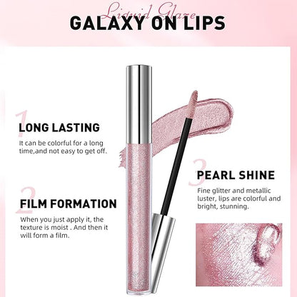 COOSA Glitter Liquid Lipsticks, Diamond Shimmer Metallic Lipstick Glitter
