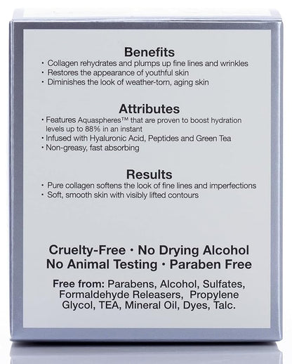 Hydra-Lift Collagen + Hyaluronic Acid Face Cream Firming Skin Care Moisturizer Infused Peptides & Green Tea - Rehydrates & Plumps Fine Lines + Wrinkles For Visibly Lifted Contours, 1Oz