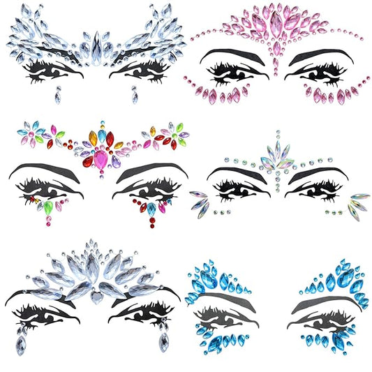 6 Sheets Face Jewels Face Gems Stick On, Holiday Costumes