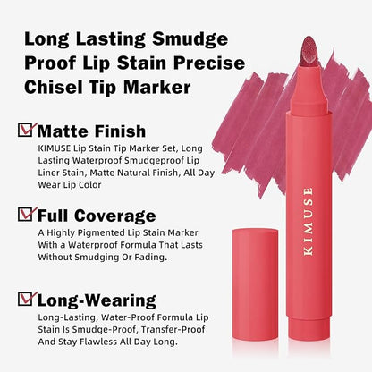 KIMUSE Lip Stain Tip Marker Set, Long Lasting Long