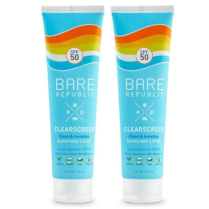 Bare Republic Clearscreen Sunscreen SPF 50 Sunblock Body Lotion, Water Resistant with an Invisible Finish, 5 Fl Oz Each, 2 Pack