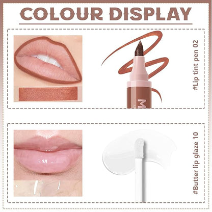 Lip Liner Marker Pen, Lip Stain Liquid Lip Liner Pencil Kit, Waterproof and Long Lasting Nude Lip Liner and Lip Gloss Combo, Non-Stick Cup Nourishing Clear Lip Butter Gloss Set Makeup