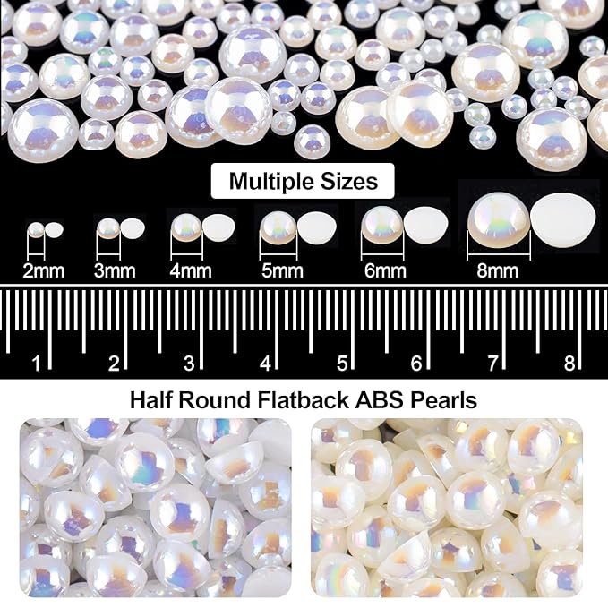 Flat Back Rhinestone+Half Round Pearl Kits Colorful Rhinestones+White