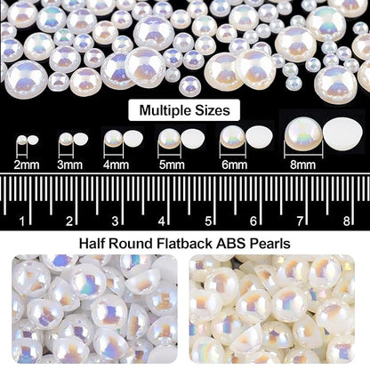 Flat Back Rhinestone+Half Round Pearl Kits Colorful Rhinestones+White