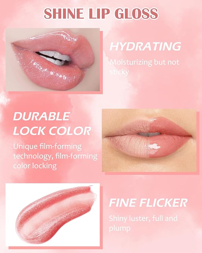 Clear Glitter Lip Gloss Lip Plumper, Hydrating Lip Glow Oil Plumping Lip Oil Gloss, Long Lasting Moisturizing Cherry Tinted Jelly Lip Gloss, Shimmer Lipgloss Lip Glaze Lip Care for Women-05