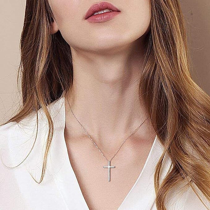 Boho Cross Necklace Chain Tiny Silver