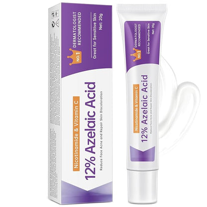 Azelaic Acid 12% Serum for Acne, Azelaic Acid Cream for Acne, blemishes and Pimples, Nicotinamide Serum Balances Excess Sebum for Smooth Skin, 0.7 OZ