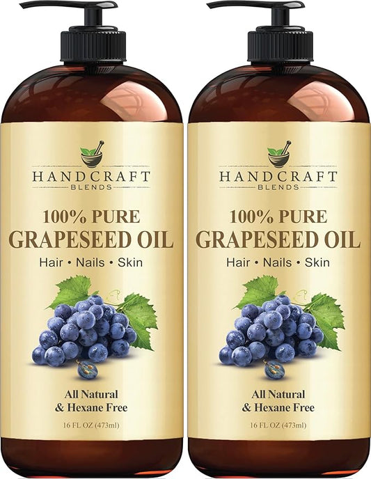 Handcraft Blends Grapeseed Oil - Cold-Pressed 16 Fl Oz (Pack of 2) - 100% Pure and Natural - Premium Grade Carrier Oil for Skin and Hair - Hair and Body - Massage - Hexane-Free