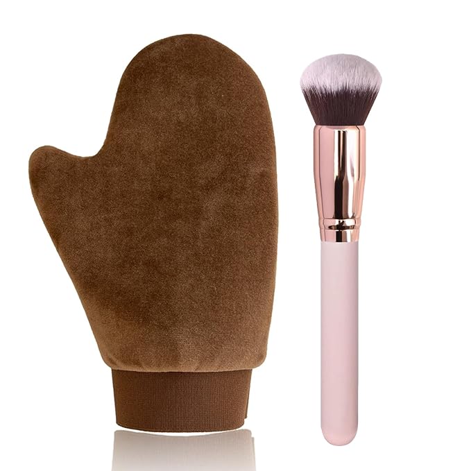 VNITT 2 IN 1 Self Tanning Mitt Applicator Kit Set,Self Tan Mitt,Self Tanning Glove and Self Tanner Brush,Sunscreen Brush- Tan Applicator for Sunless Self Tan for Face and Body,Hands,Legs(Brown)