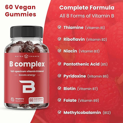 NutraChamps Vitamin B Complex Gummies, Vitamin B Gummies Boosts Energy, B Complex Vitamins B1, B2 (Riboflavin), B3 (Niacin), B5, B6, B7 (Biotin), B9 (Folic Acid), Methyl B12