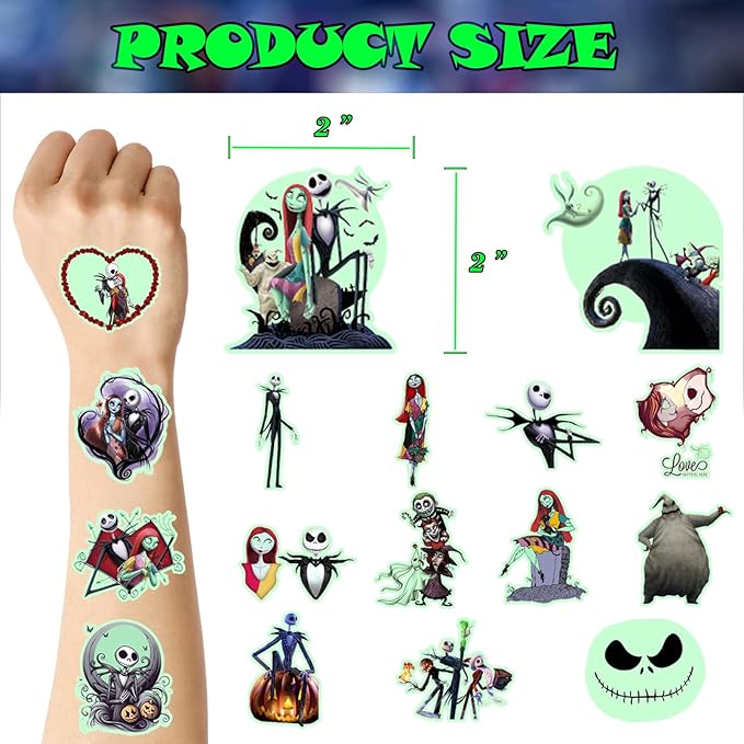 34 Pcs Nightmare Glow Temporary Tattoo Stickers,2 Inch Kids Gift
