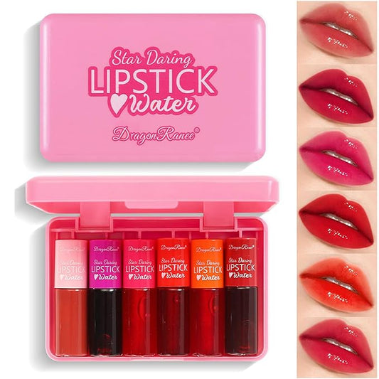 6 Colors Lip Tint Stain Mini Liquid Lipstick,Korean Velvet Lip Gloss Moisturizing,Multi-use Lip and Cheek Tint,Natural Waterproof&Long lasting Non-Stick Cup Lightweight Vivid Color,Pink