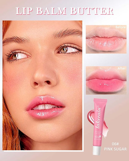 Lip Butter Balm Vanilla Pink Lip Gloss, Shea Butter Tinted Lip Balm, Lip Glowy Balm Hydrating Lip Mask, Natural Plumping Butter Lip Gloss for Dry Cracked Lips, Glossy Non-sticky Lip Care Moisturizer