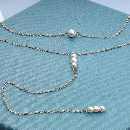 Boho Pearl Back Chain Necklace Gold