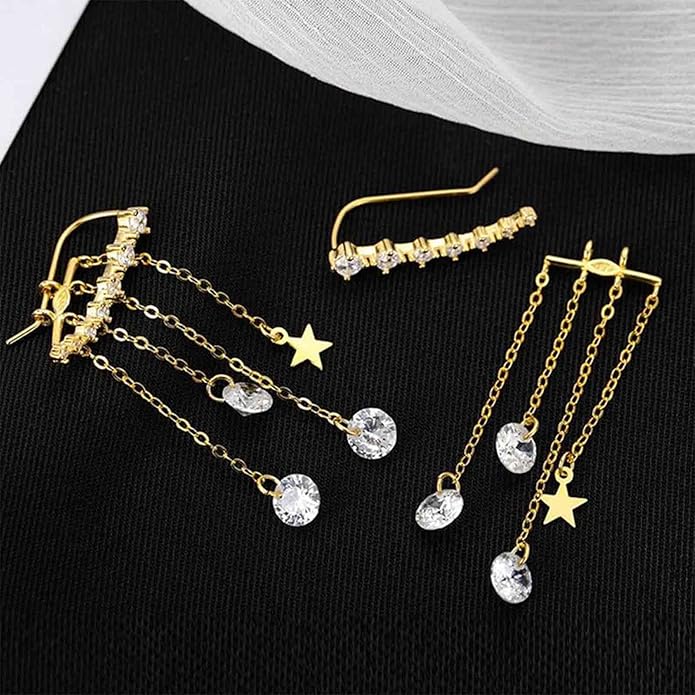 Boho Star Ear Jacket Earrings Gold Cz Star