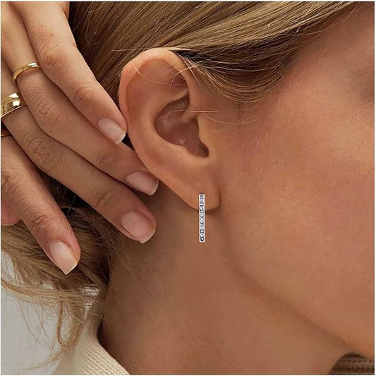 Geometric Crystal Bar Earrings Silver Cz Bar Stick