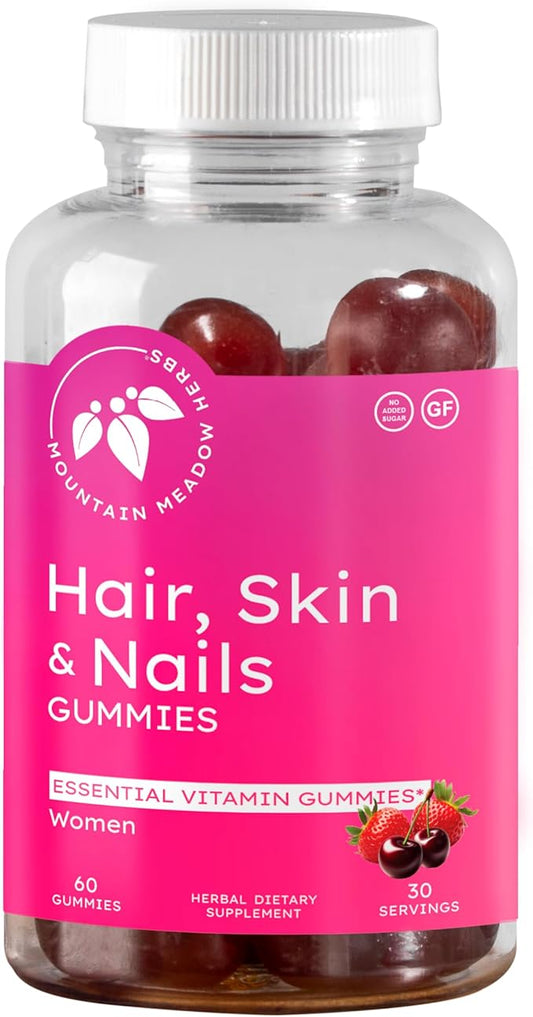 Mountain Meadow Herbs Hair, Skin and Nails Gummies - Essential Daily Support for Lush Hair, Strong Nails, and Radiant Skin with Biotin-Infused Gummies (60 ct)