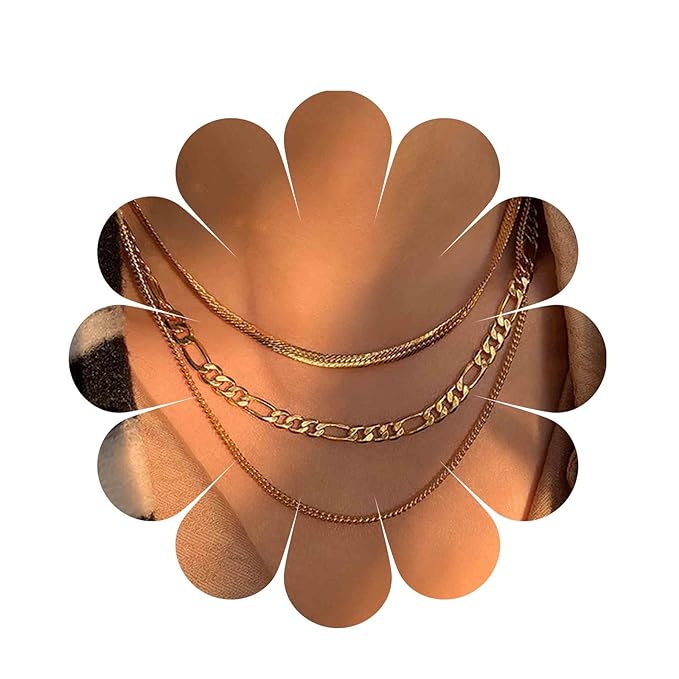 Punk Layered Figaro Chain Necklace Gold