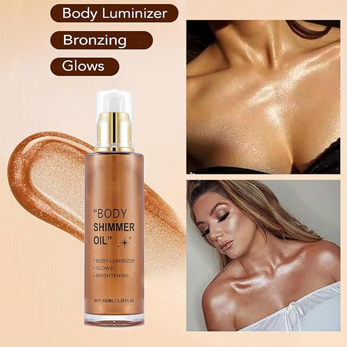 Body Shimmer Oil, Bronze Liquid Illuminator Body Glitter Taning Oils
