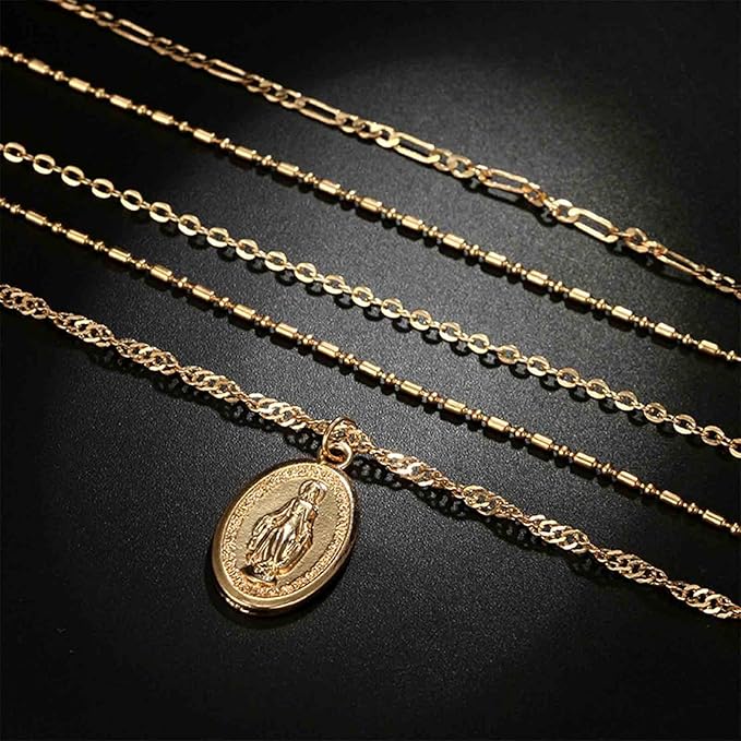 Boho Layered Oval Coin Necklace Choker Gold Virgin