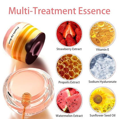 3 Pcs Honey Lip Balm, Bee (Honey+Strawberry+Watermelon)