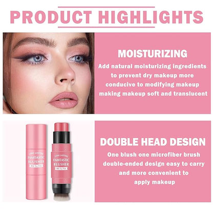 Cream Blush Stick with Brush,Waterproof Blush Makeup,Long Lasting Cherry Pink