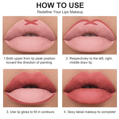 12Pcs Lip Liner and Lipstick Set, Super Long Long