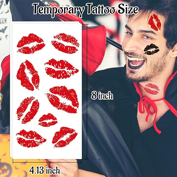 10 Sheets Pink Lip Temporary Tattoo, Lip Print Party Decorations