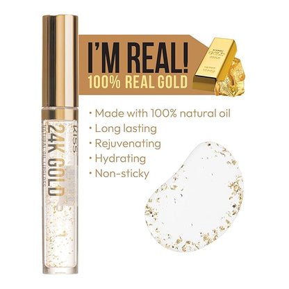 Kiss New York 3 PACK Lip Oil Gloss, Hydrating Non-Sticky Lip Oil, 100% Natural Oil Clear Lip Gloss, Lightweight Lip Moisturizer (Gold & Honey & Coconut)