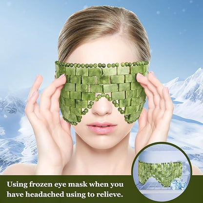 gemshan 3Pcs Jade Eye Mask and Scalp Massager Set Green Jade Stone Eye Mask Puffiness Esthetician Supplies Resin Gua Sha Comb for Scalp Stress Relief Deep Relaxation Gift