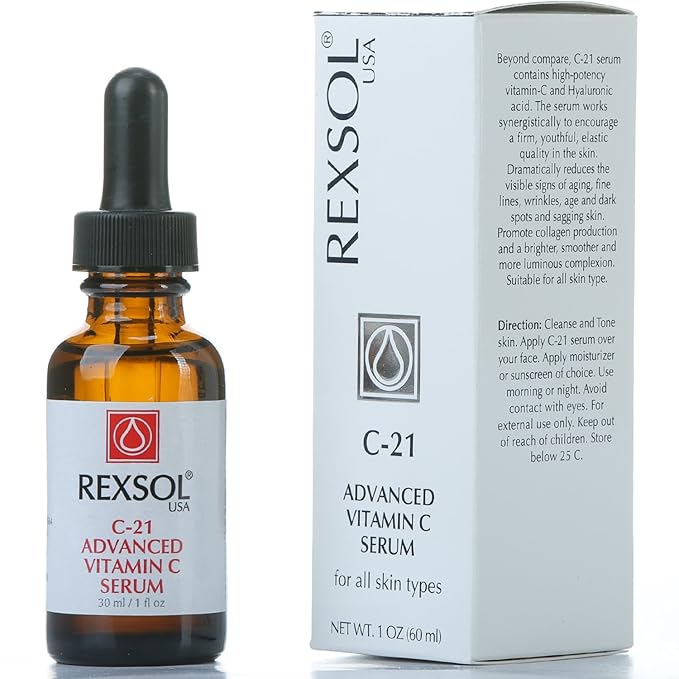 REXSOL 21% ADVANCED VITAMIN C SERUM | ORGANIC VITAMIN C SERUM FOR FACE | NATURAL VITAMIN C SERUM & DARK SPOT CORRECTOR FOR FACE. (30 ml / 1 fl oz)