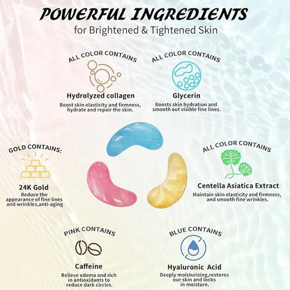 24k Gold Under Eye Patches & 3 in 1 Eye Masks Gift Set, Collagen Eye Patches for Dark Circles Undereye Bags Wrinkles and Puffiness, Eye Skin Care Gift for Her