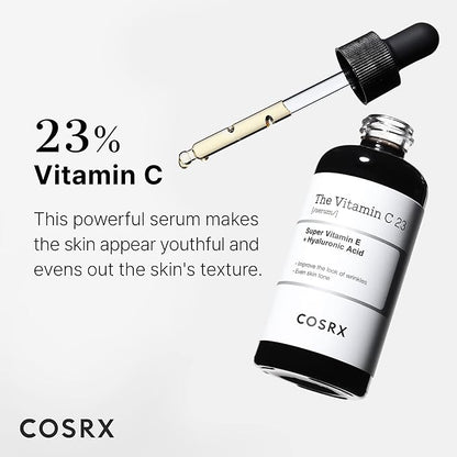 COSRX Pure Vitamin C 23% Serum with Vitamin E & Hyaluronic Acid, Brightening & Hydrating Facial Serum for Fine Lines, Uneven Skin Tone & Dull Skin, 0.7oz/20g, Korean Skin Care