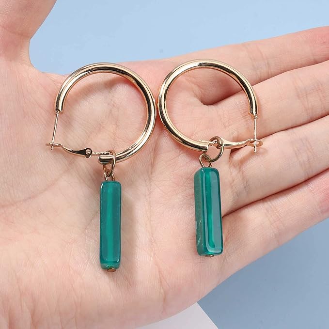 Boho Rectangle Green Jade Earrings Green Marbled Earrings