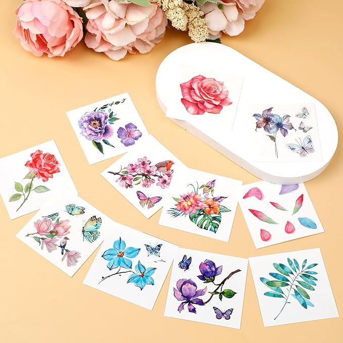 Temporary Tattoo, 50 PCS 3D Flower Tattoo Stickers Women Girls