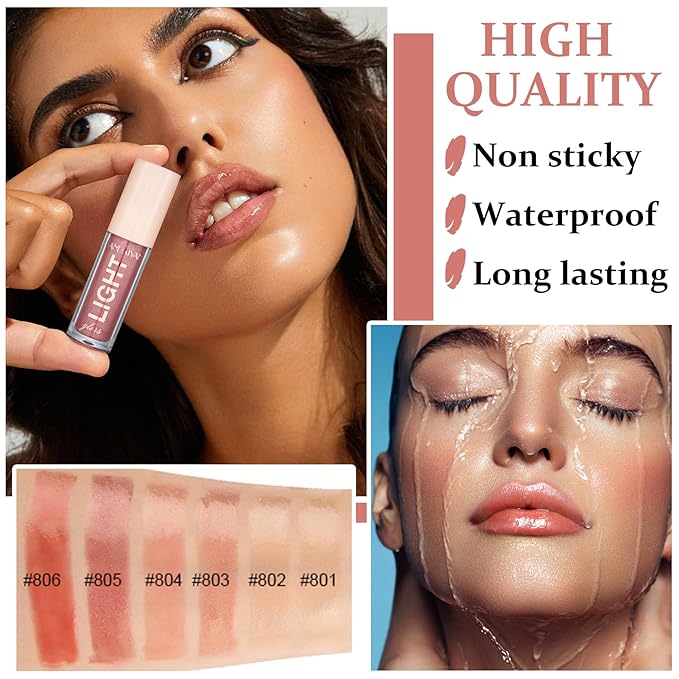 CAHIUYOA Plumping Moisturizing Lip Gloss Lipgloss,Nude Lip Gloss Lip Stain Long Lasting Waterproof,Shine Glossy Liquid Lipstick for Women Girls Lip Makeup Gift - 05